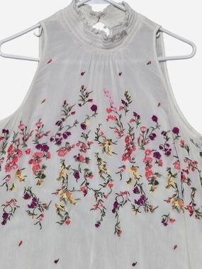 Anthropologie Floreat "Sorta" Floral Embroidered Smocked Mock Neck Blouse Boho